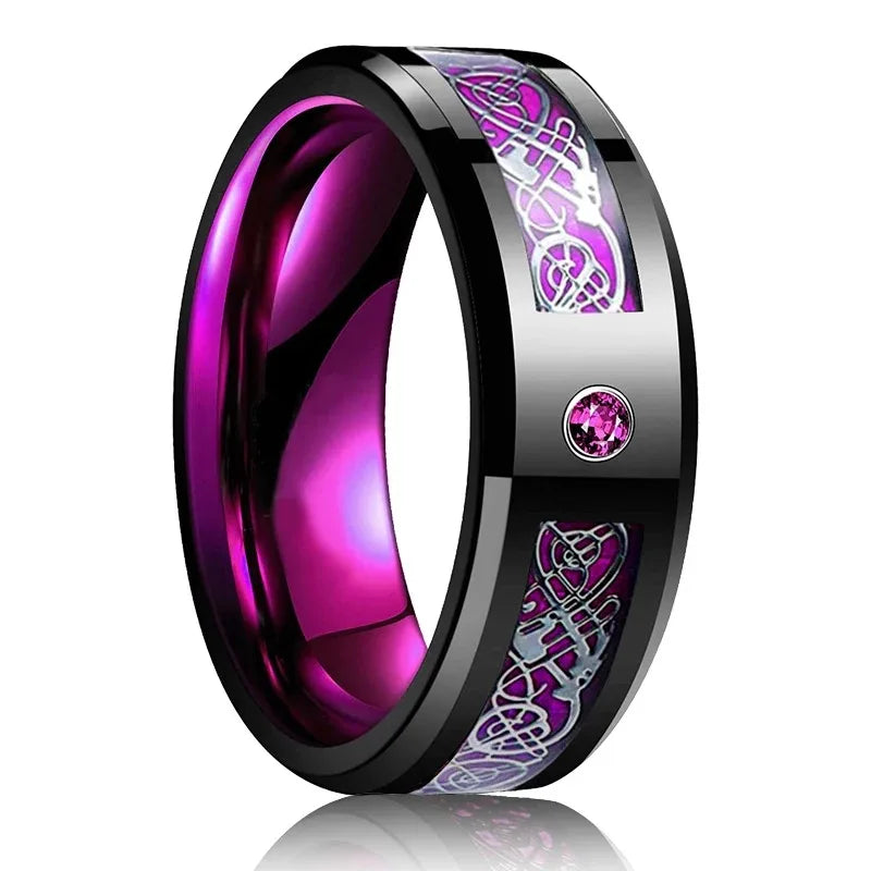 Gold Color Carbon Fiber Inlay Rings For Men, Luxury 8MM Men Gold Color Stainless Steel Rings, Wedding Band Jewelry Drop Shipping