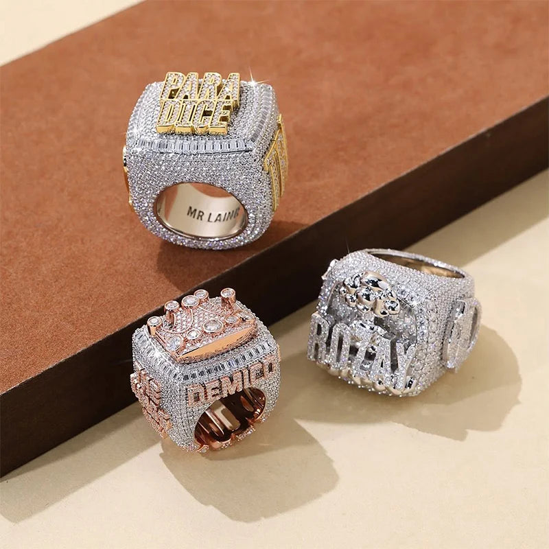 Personalized Baguette Moissanite Custom Rings For Men 925 Silver Custom Letter Name Championship Ring Hip Hop Luxury Jewelry