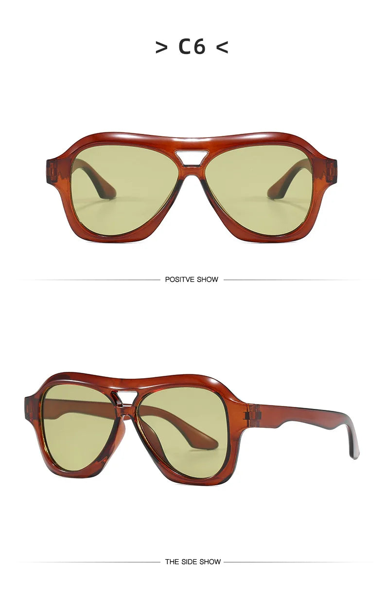 Retro Double Beam Sunglasses Women Brand Designer Glasses New Ins Fashion Personalized Gradient Eyewear Men Eyeglasses UV400
