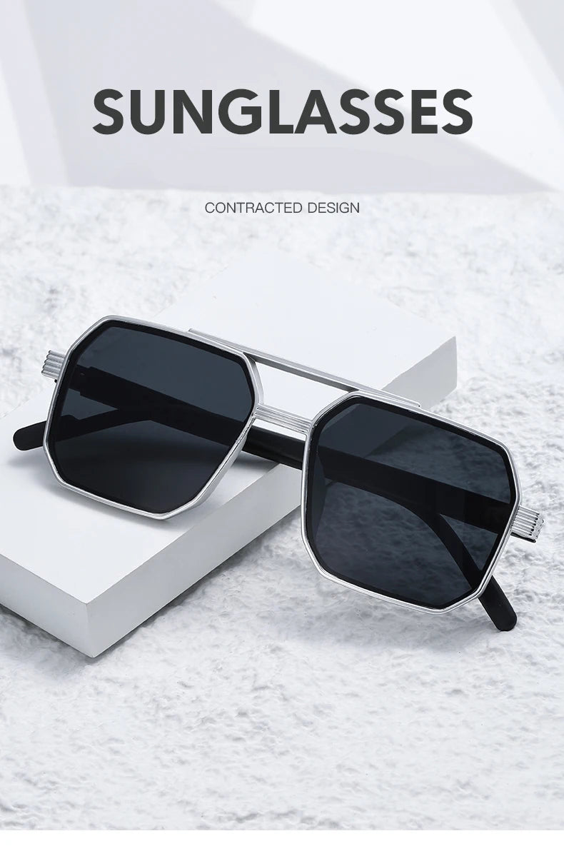 Hiking New Fashion Double Beam Polygonal Anti Light Glasses Retro Personalized Trendy Large Frame Eyewear European and American