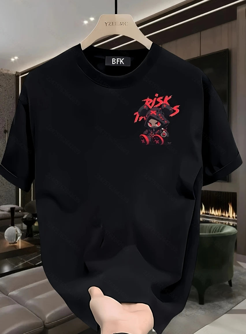 Cyberpunk Red Cross Bear Streetwear Graphic T-Shirt