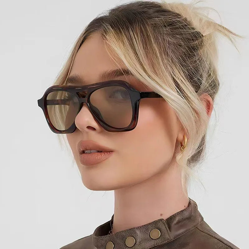 Retro Double Beam Sunglasses Women Brand Designer Glasses New Ins Fashion Personalized Gradient Eyewear Men Eyeglasses UV400