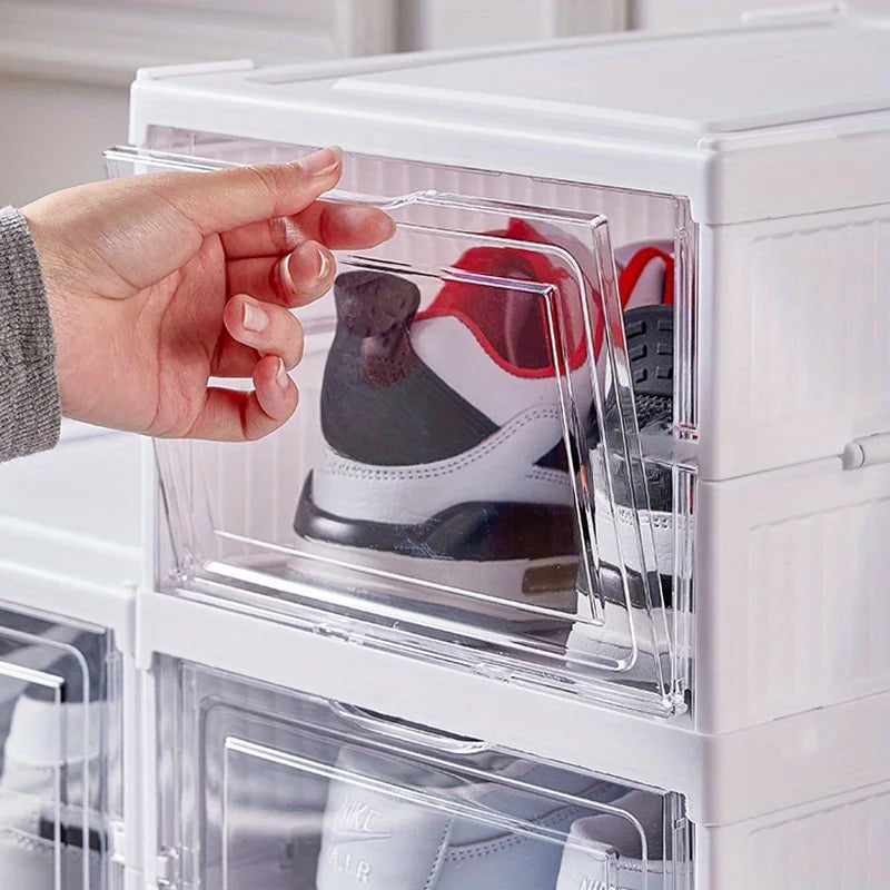 Stackable Shoe Organizer -Dustproof Storage Cabinet with Doors - Durable Plastic Boot and Accessory Rack