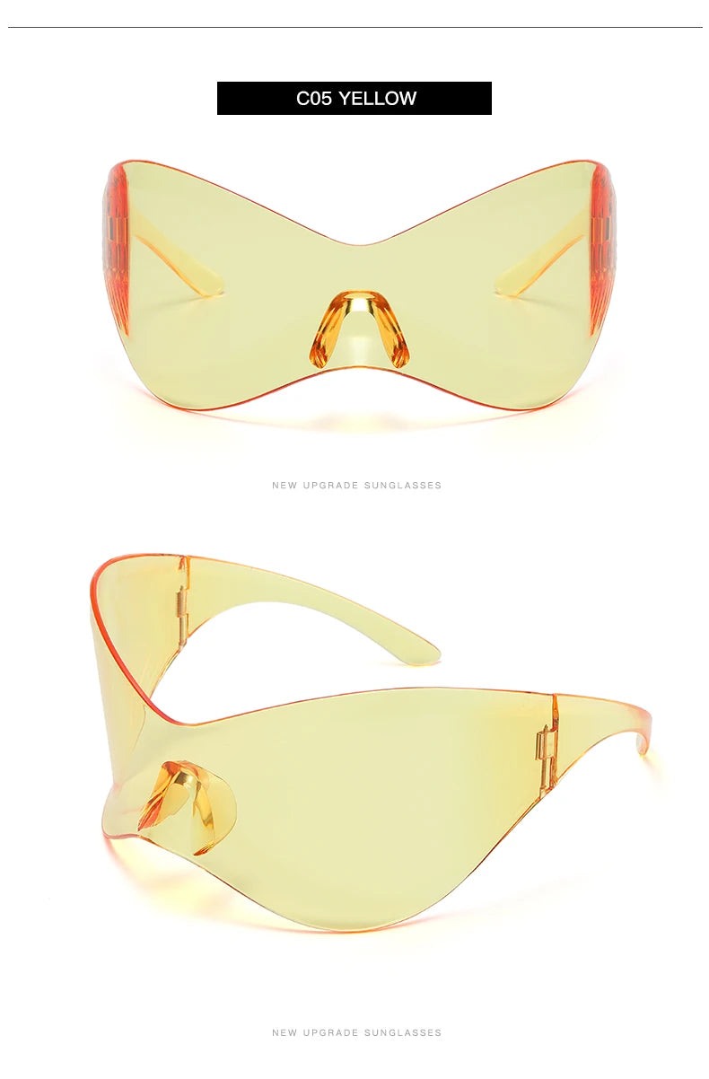 Cycling New Oversized Y2K Punk Rimless Sunglasses Women Men Brand Designer Hip Hop Sport One Piece Sun Glasses Shades Goggles