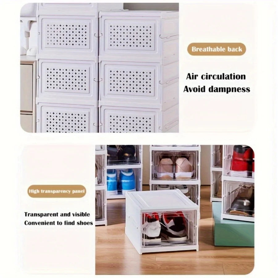 Stackable Shoe Organizer -Dustproof Storage Cabinet with Doors - Durable Plastic Boot and Accessory Rack