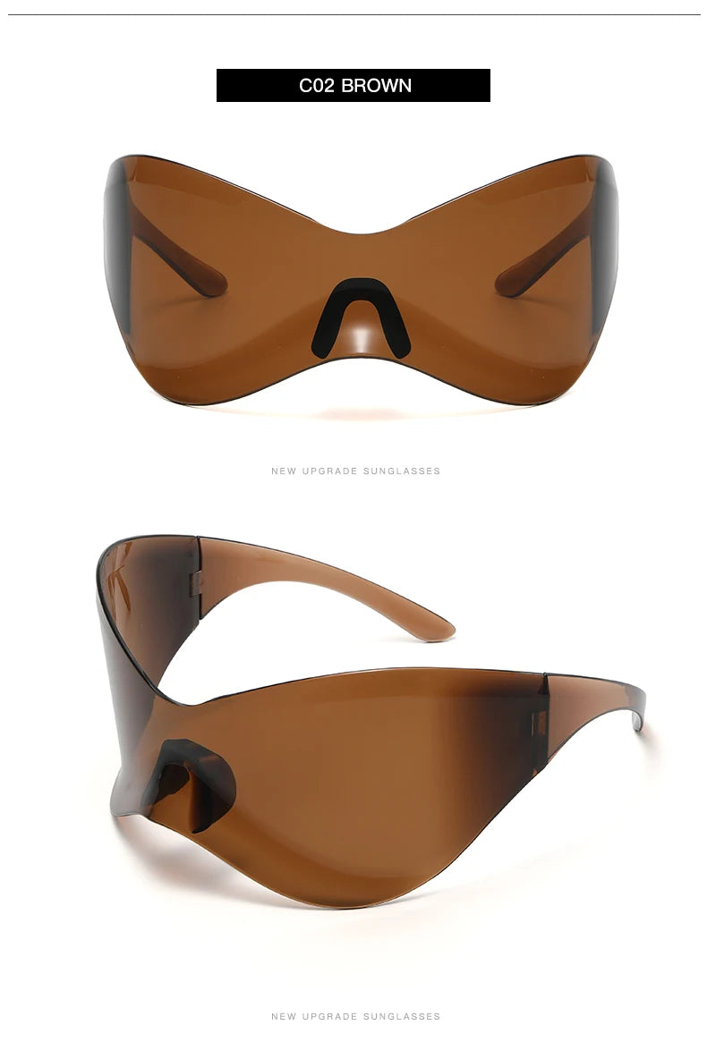 Cycling New Oversized Y2K Punk Rimless Sunglasses Women Men Brand Designer Hip Hop Sport One Piece Sun Glasses Shades Goggles