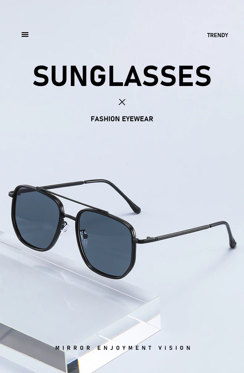 New Square Sunglasses Retro Sun Glasses For Driving Fashionable Double-bar Sun Protection Glasses For Women And Men 2549