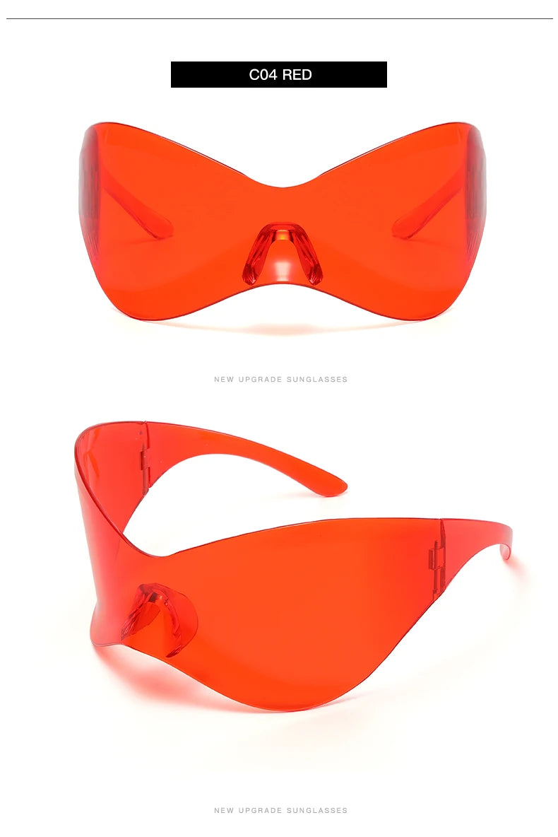 Cycling New Oversized Y2K Punk Rimless Sunglasses Women Men Brand Designer Hip Hop Sport One Piece Sun Glasses Shades Goggles