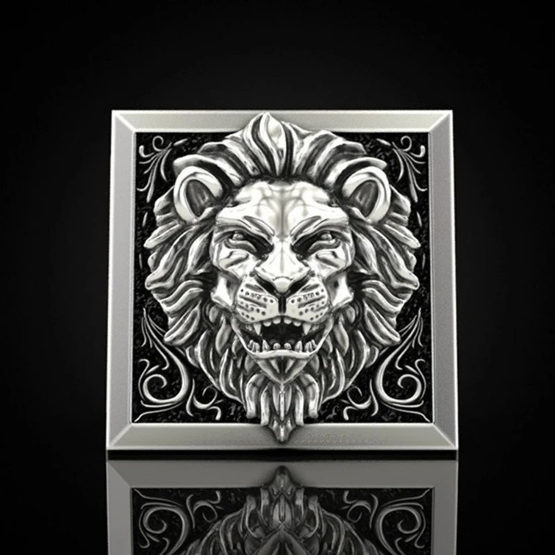 Fashion Punk Domineering Lion Head Men's Ring Creative Storage Finger Link Day Friendship Jewelry