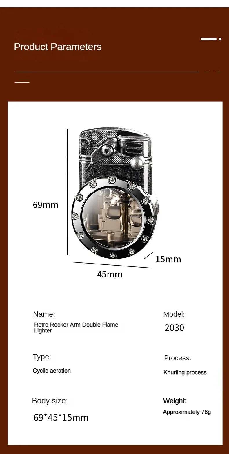 Personalized Rocker Double Straight Blue Flame Lighter Transparent Air Chamber Inflatable Lighter Men's High-end Business Gift