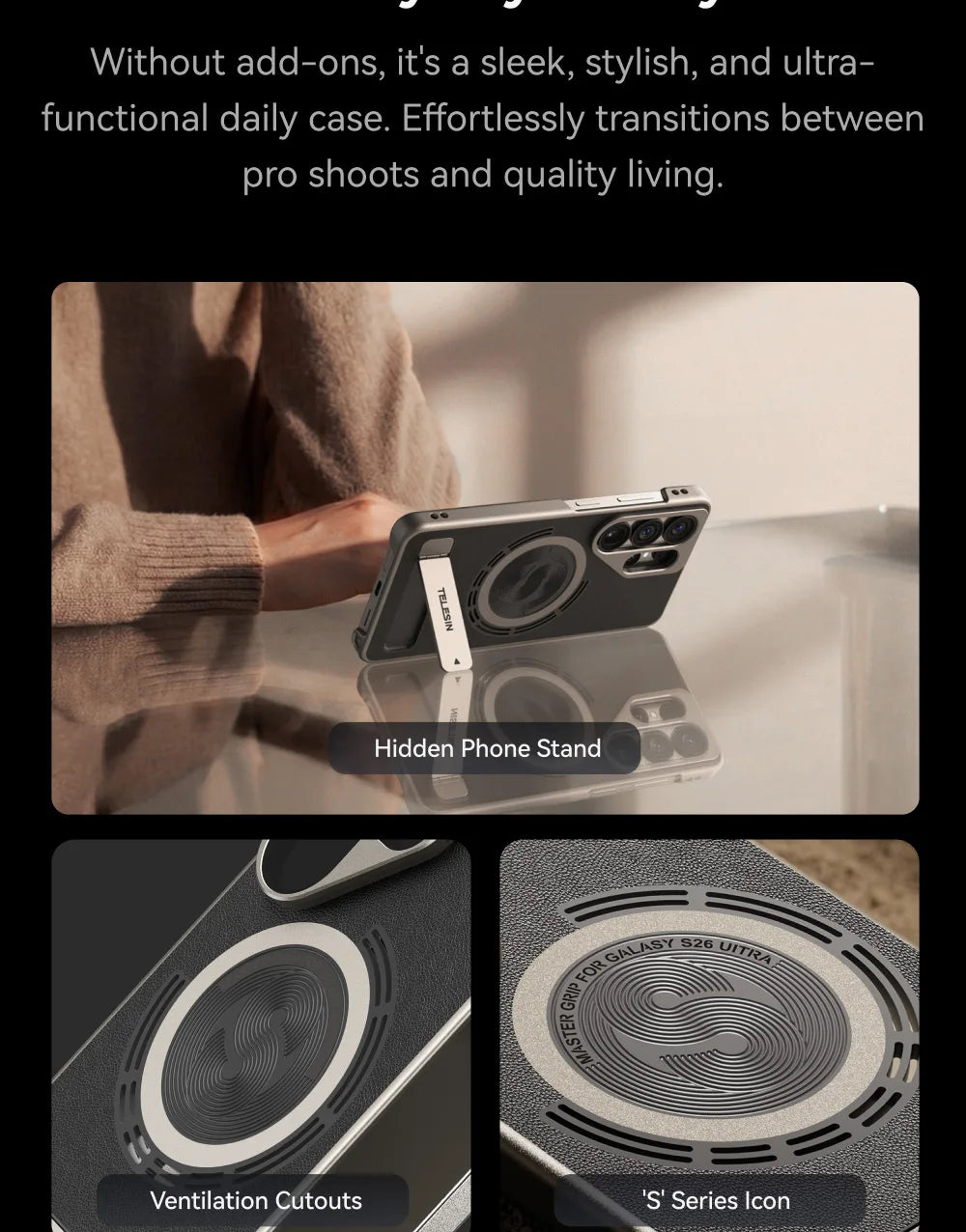 TELESIN Master Grip Kit for SAMSUNG S26 Ultra Magnetic Phone Camera Grip 3200mAh Battery Wireless Charging ND Filter Fill light