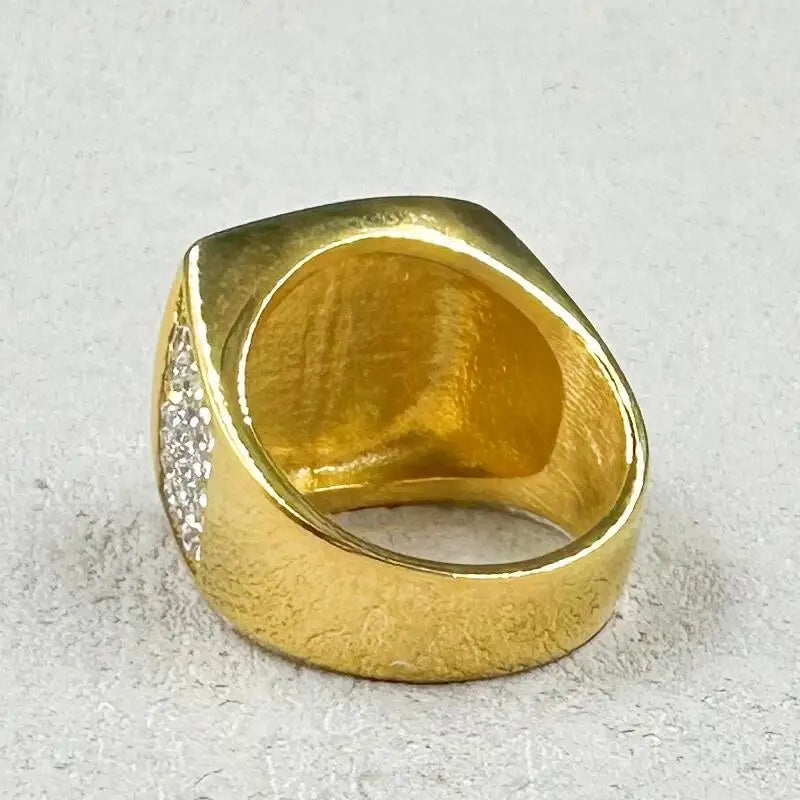Hip Hop full rhinestone 316L Stainless Steel Gold color King Finger Rings for Men Rapper party Jewelry