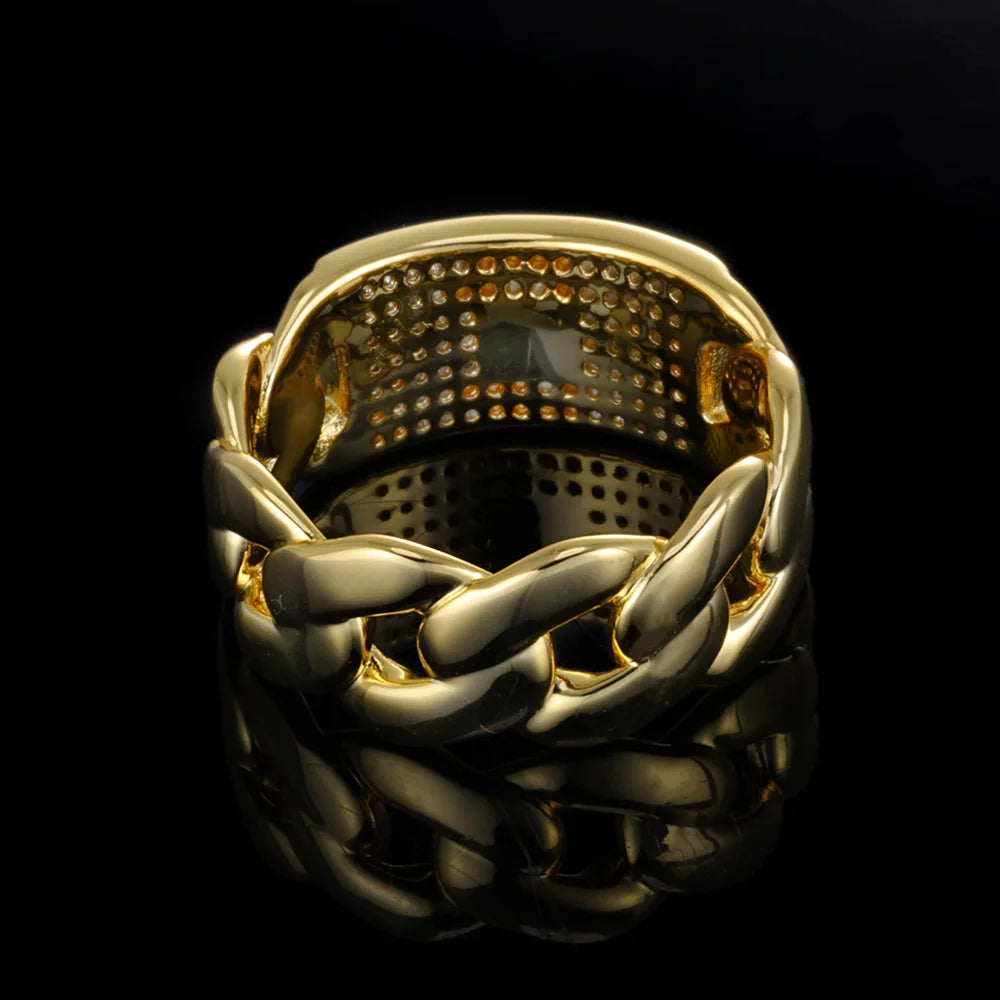 Luxury 24K 9999 Pure Gold real gold Men's Hip Hop Ring Point Diamond Cuban Ring