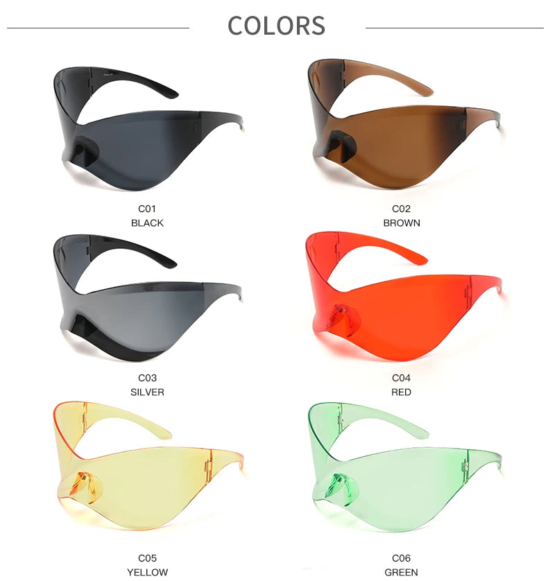 Cycling New Oversized Y2K Punk Rimless Sunglasses Women Men Brand Designer Hip Hop Sport One Piece Sun Glasses Shades Goggles