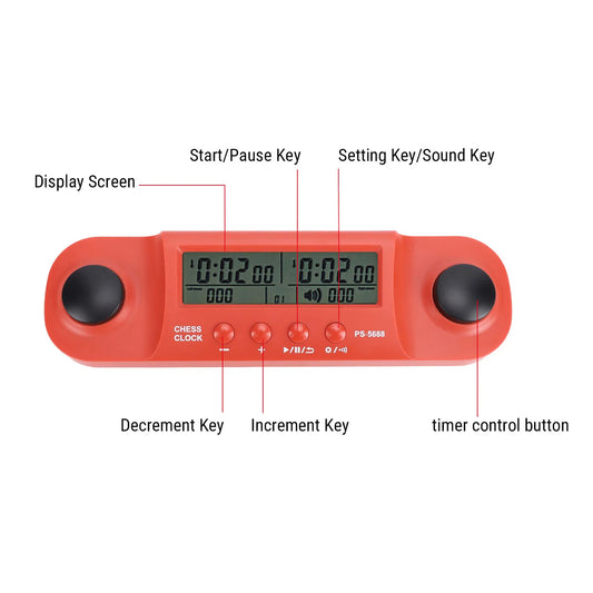 Chess Clock Battery Operated HD Display Chess Timer for International Chess Chinese Chess Competition Portable Game Timer
