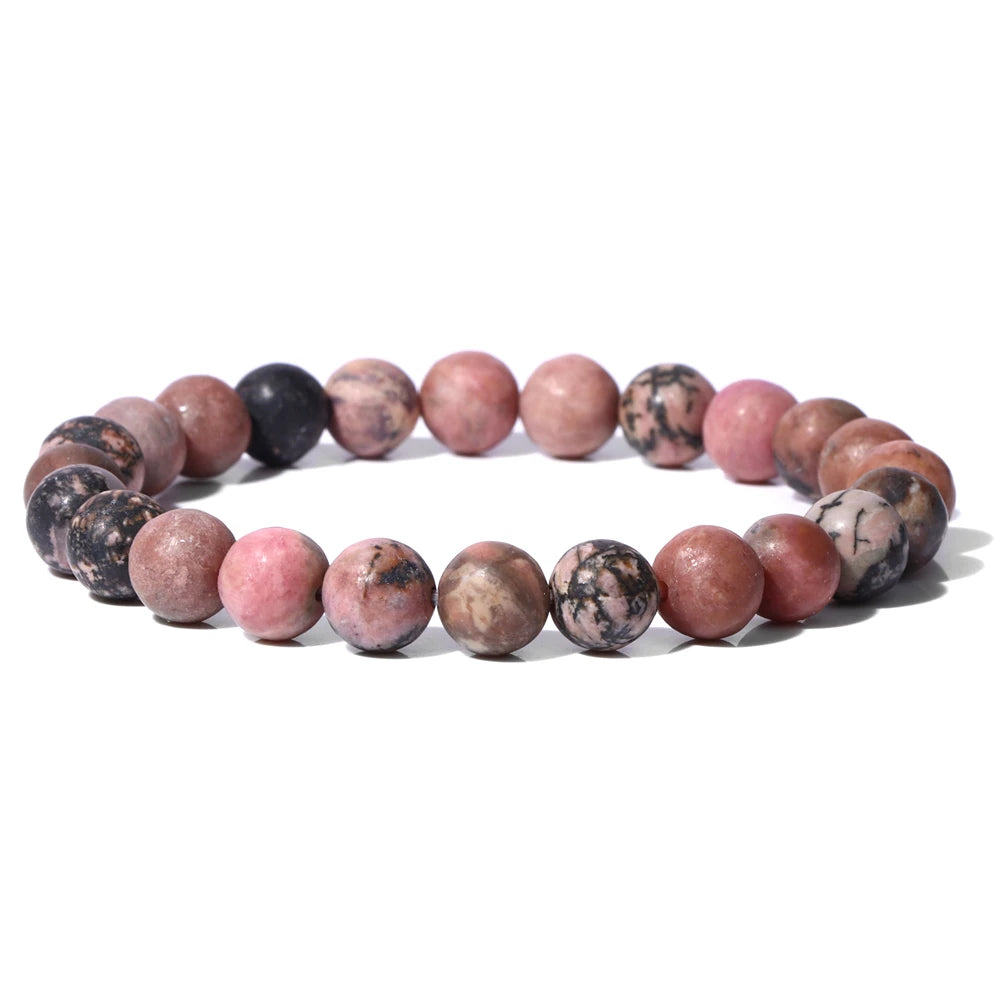 8mm Black White Natural Stone Bracelet Handmade Matte Opal Beaded Bracelets Energy Yoga Male Bracelet for Men Women Jewelry Gift