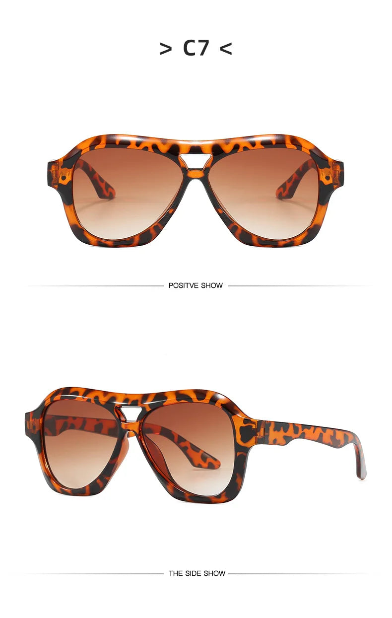 Retro Double Beam Sunglasses Women Brand Designer Glasses New Ins Fashion Personalized Gradient Eyewear Men Eyeglasses UV400