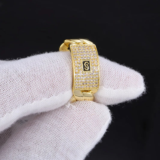 Luxury 24K 9999 Pure Gold real gold Men's Hip Hop Ring Point Diamond Cuban Ring