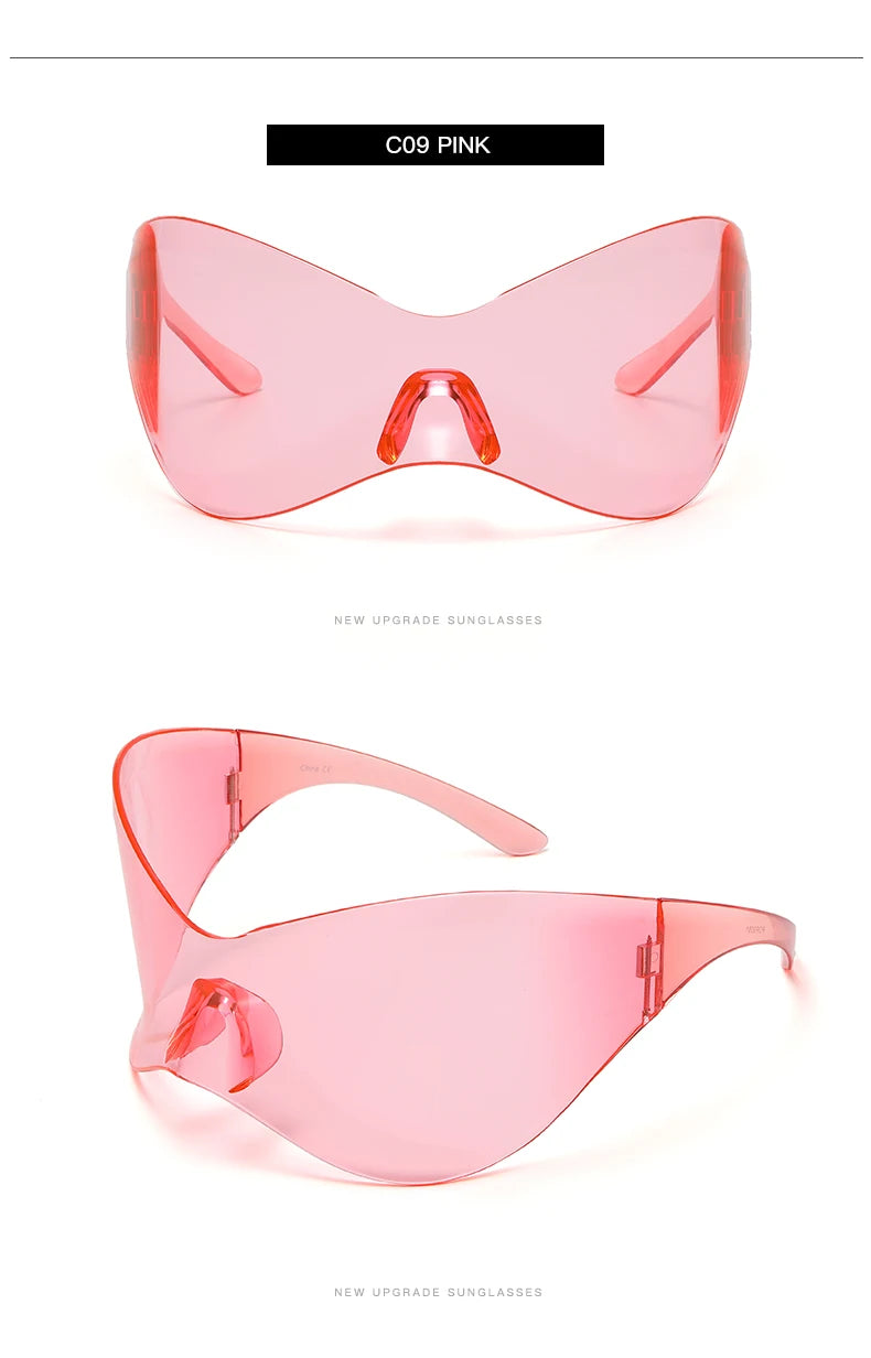 Cycling New Oversized Y2K Punk Rimless Sunglasses Women Men Brand Designer Hip Hop Sport One Piece Sun Glasses Shades Goggles