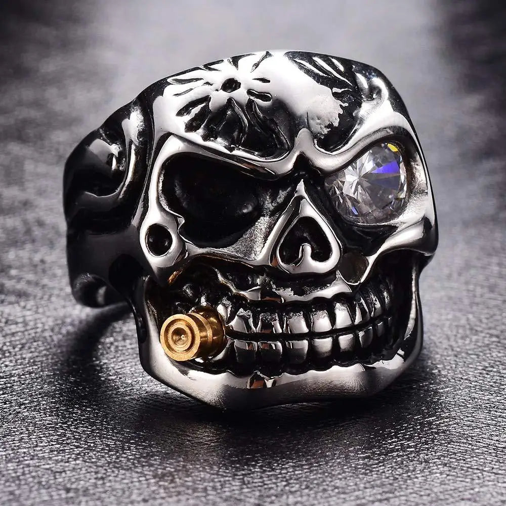 New Exaggerated Skull Head Ring Men's Ring Bohemian Crystal Inlaid Bullet Inlaid Ring Accessories Party Jewelry