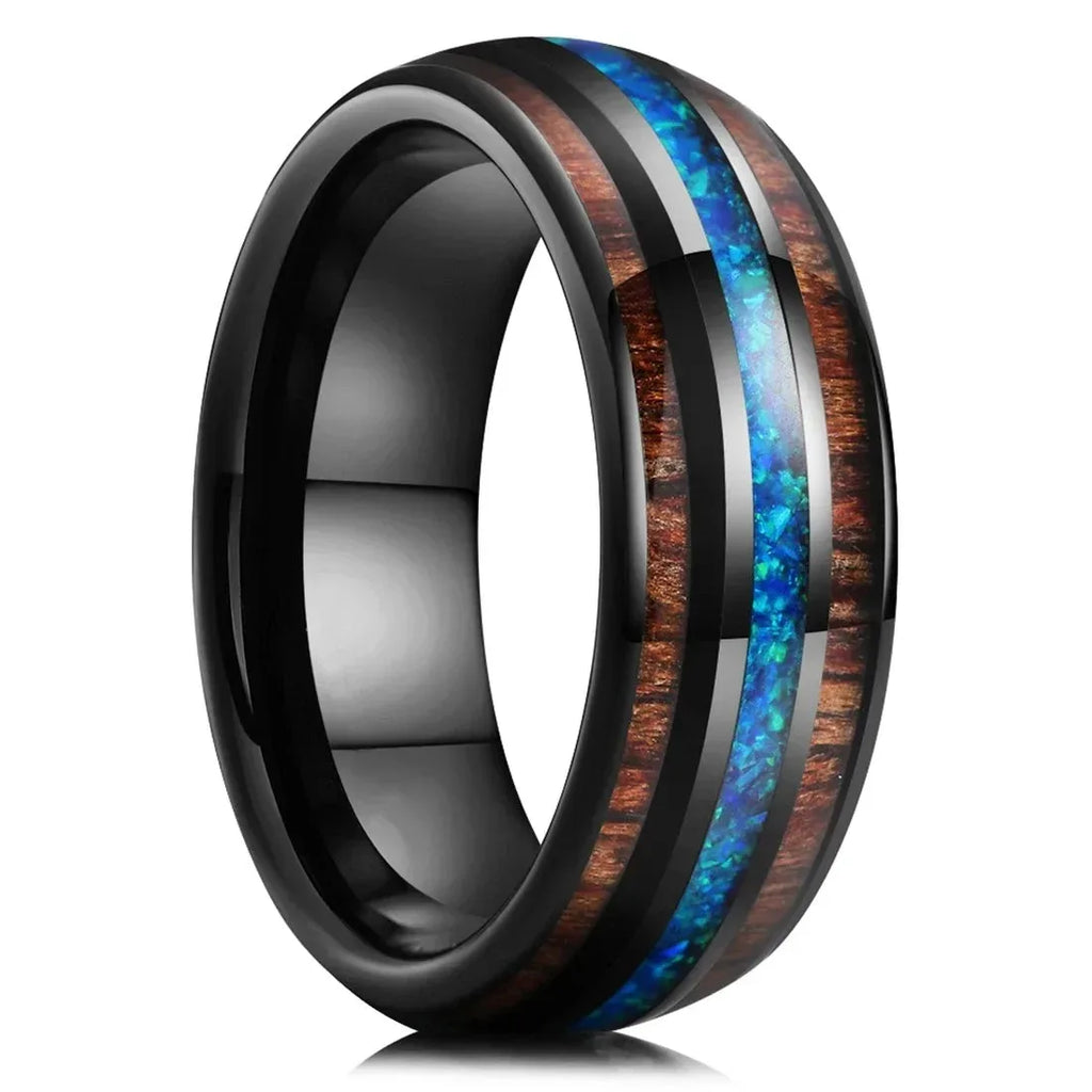 Fashion 8MM Gold Color Men Stainless Steel Ring Pink Abalone Shell Inlay Rings For Men Women Wedding Engagement Jewelry Gift