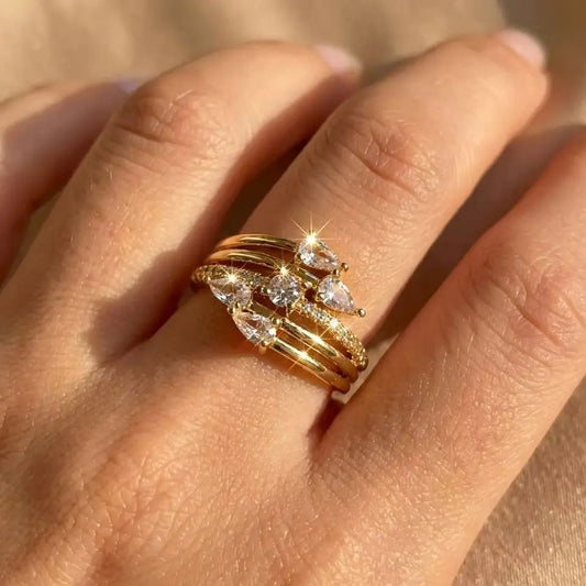 New Trendy Full Sparkling Cubic Zirconia Rings For Women Multiple Layers Gorgeous Finger Ring Party Daily Wear Luxury Jewelry