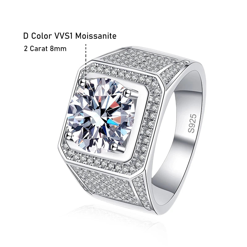 Tezzc 2ct 5ct 10ct Moissanite Lab Diamond Ring For Men 925 Sterling Silver with Gold Plated Wedding Man Rings Jewelry Certified