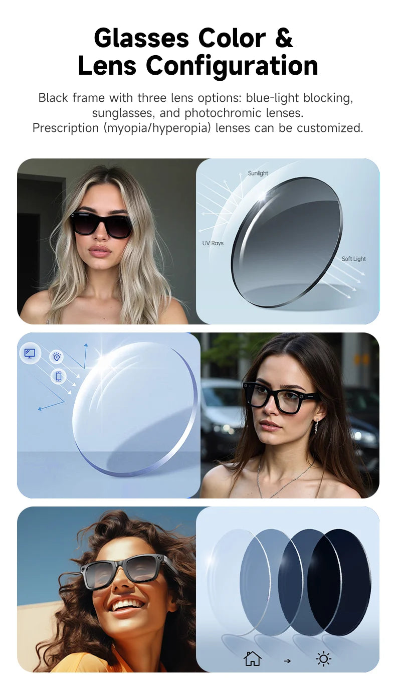 Multifunctional  Smart AI Camera Glasses with 8MP 140+ Languages Real-Time Translation Bluetooth Music 1080P Video Recording