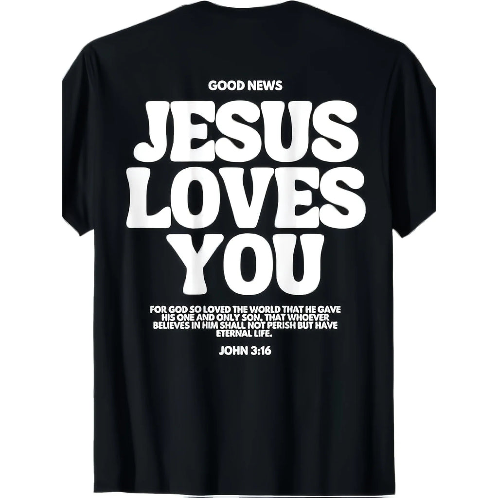 Jesus Loves You Graphic Tee Men Retro Christian Faith Streetwear T-Shirt Soft Cotton