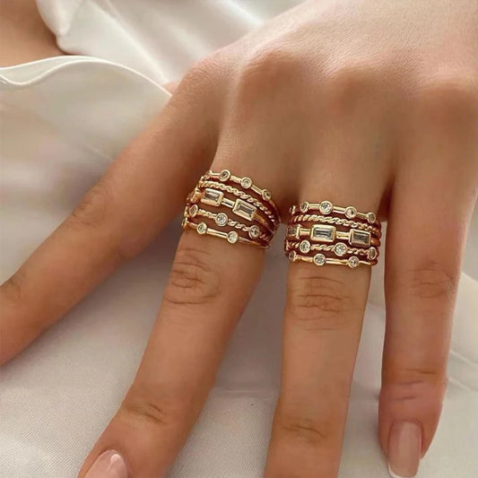 Nwe 18 K Gold Plated Sun Rings for Women Natural Stone Inlaid in Hollow Metal Texture Ring Trendy Jewelry