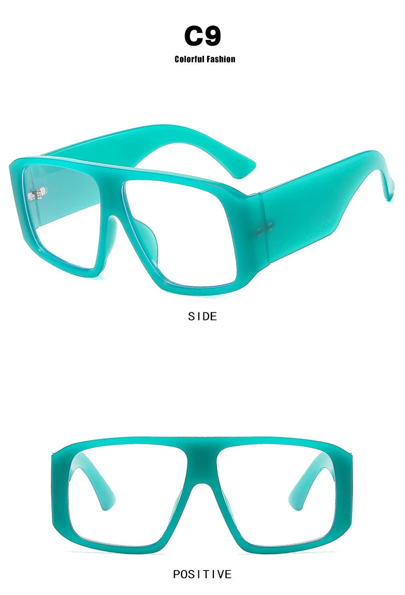 SO&EI Fashion Square Sunglasses Women Clear Gradient Shades UV400 Retro Men Wide Legs Trending Punk Sun Glasses