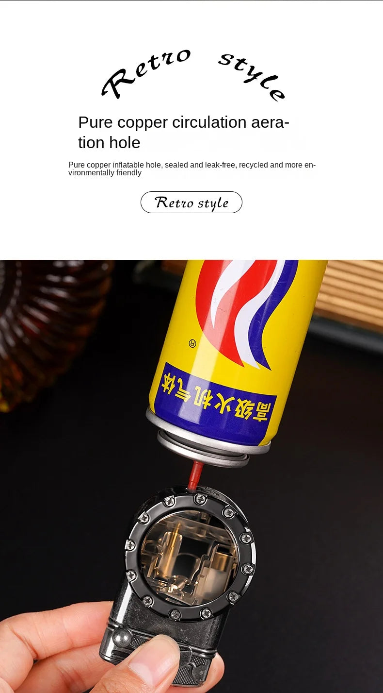 Personalized Rocker Double Straight Blue Flame Lighter Transparent Air Chamber Inflatable Lighter Men's High-end Business Gift