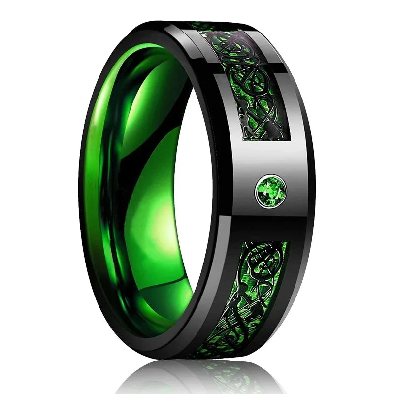 Gold Color Carbon Fiber Inlay Rings For Men, Luxury 8MM Men Gold Color Stainless Steel Rings, Wedding Band Jewelry Drop Shipping