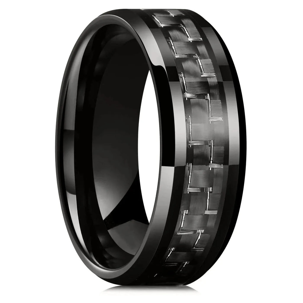 Gold Color Carbon Fiber Inlay Rings For Men, Luxury 8MM Men Gold Color Stainless Steel Rings, Wedding Band Jewelry Drop Shipping