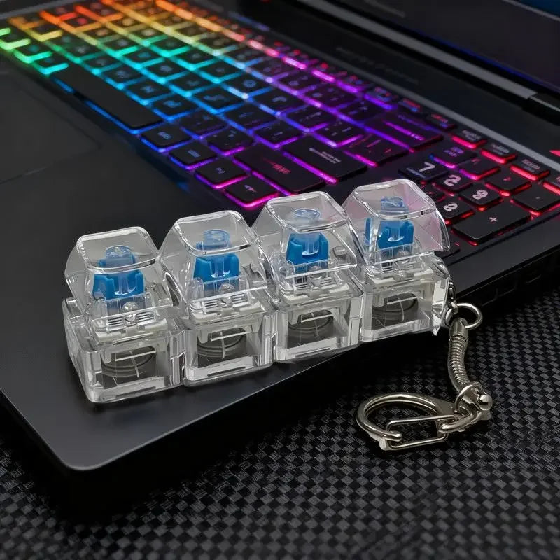 LED Keyboard Keychain Fidget Toys Crystal Clicker Sensory Toy for Stress Relief Keyboard Keychain Fidget Gadget for Adults Kid