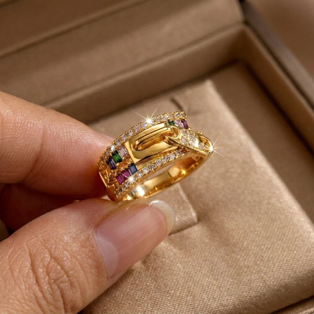 Unique Zipper Design Ring For Women Girls Colorful Cubic Zirconia Geometric Adjustable Finger Ring Party Dating Promise Jewelry