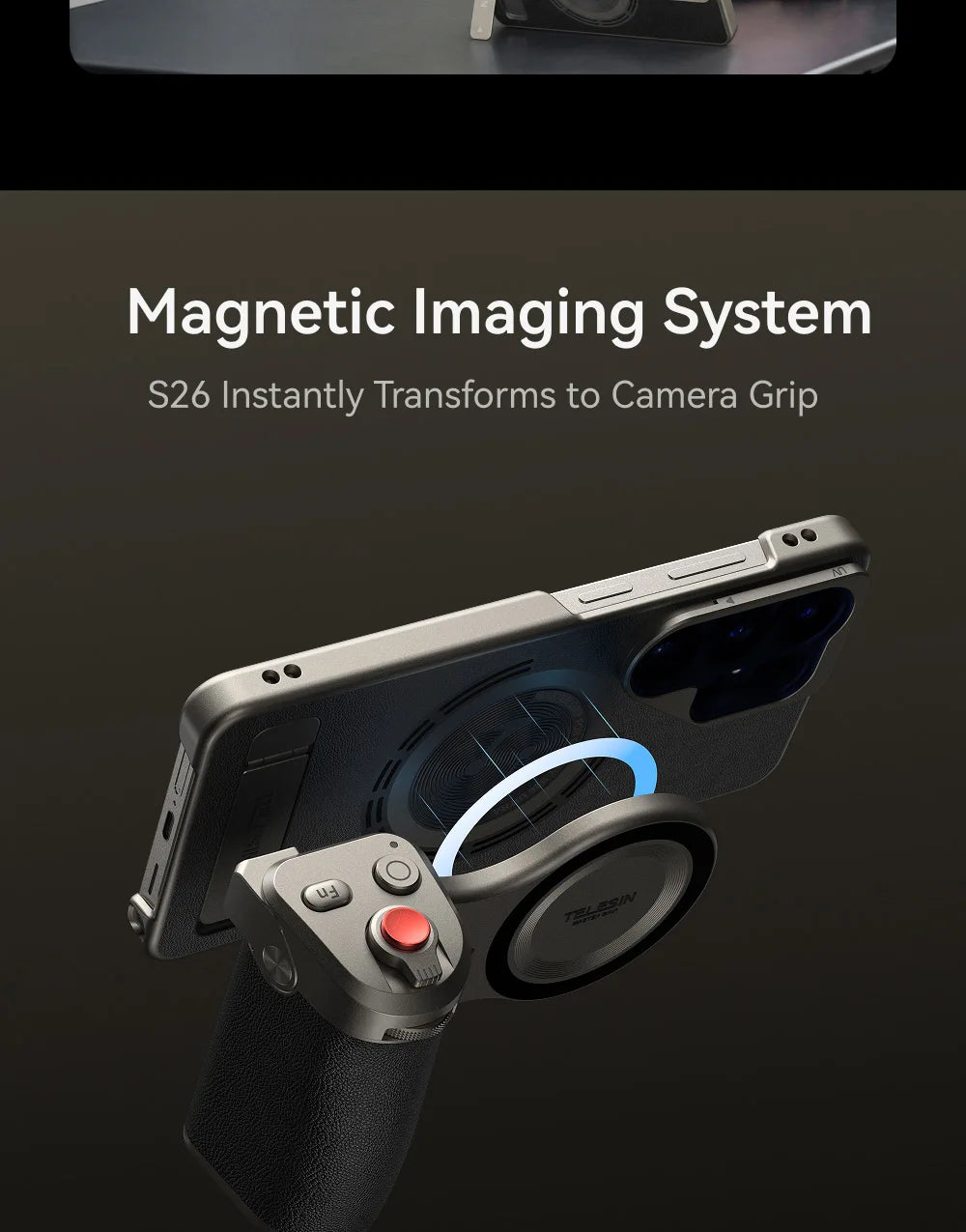 TELESIN Master Grip Kit for SAMSUNG S26 Ultra Magnetic Phone Camera Grip 3200mAh Battery Wireless Charging ND Filter Fill light