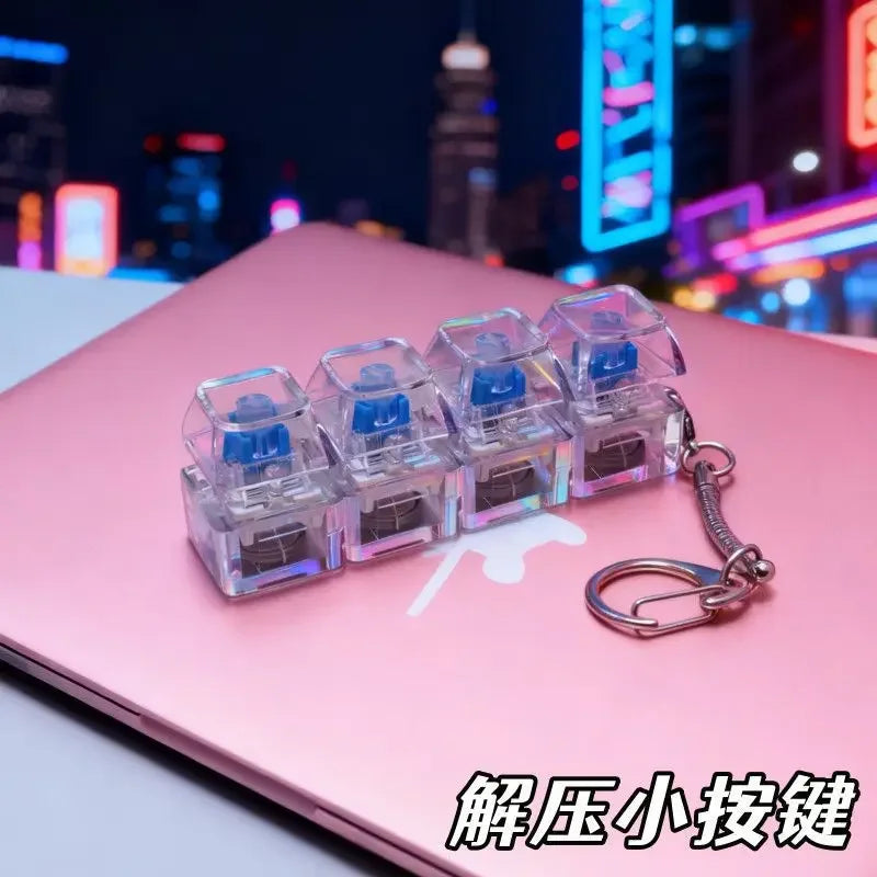 LED Keyboard Keychain Fidget Toys Crystal Clicker Sensory Toy for Stress Relief Keyboard Keychain Fidget Gadget for Adults Kid