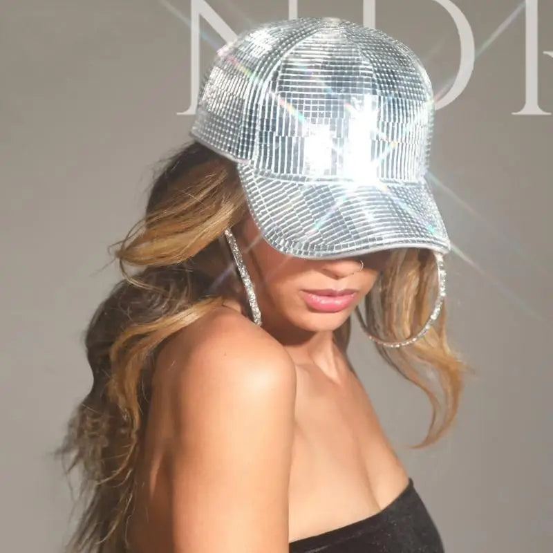 652F Disco Mirror Hat for Adult Glittering Bucket Cap for Bachelorette Party Music Festival Carnival-Show Costume  Hats