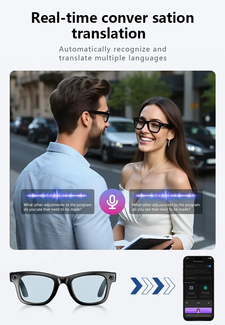 Multifunctional  Smart AI Camera Glasses with 8MP 140+ Languages Real-Time Translation Bluetooth Music 1080P Video Recording