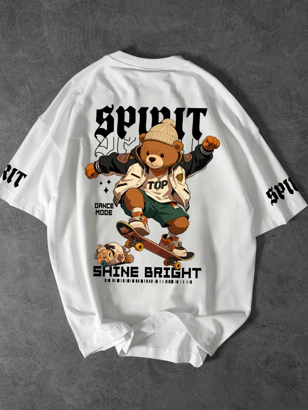 European and American men's summer teddy bear letter print comfortable and breathable round neck T-shirt outdoor street top