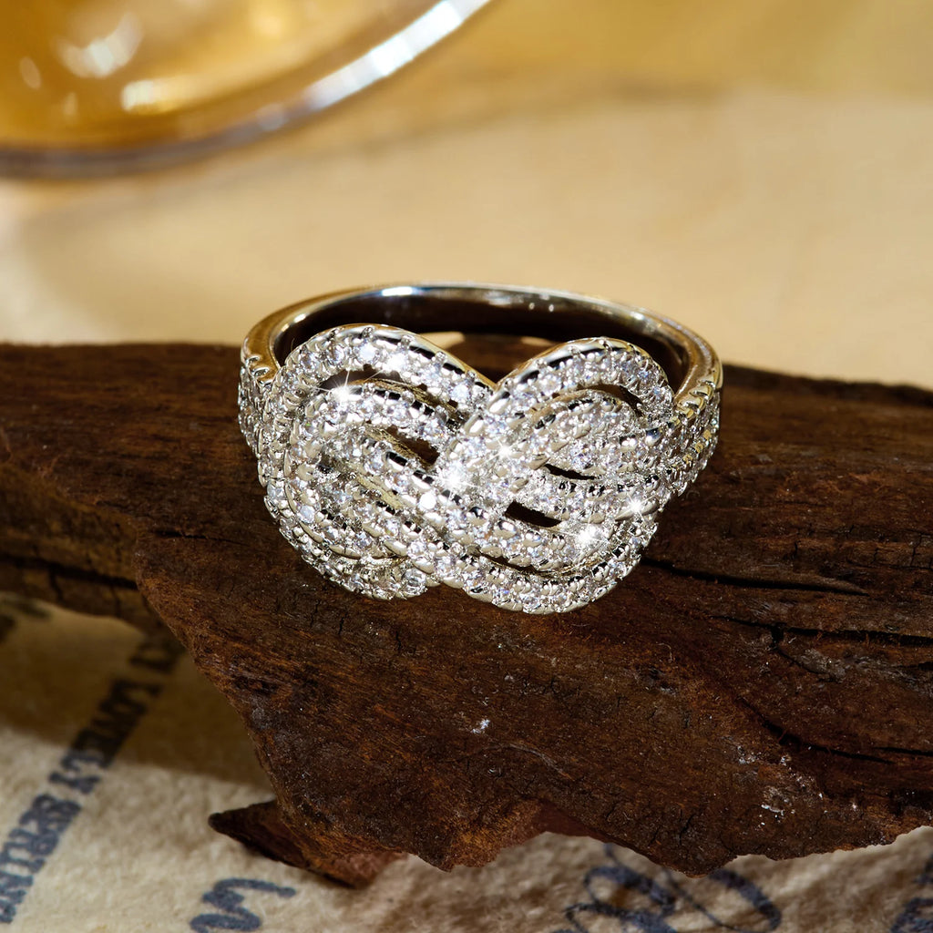 Creative Cross Knotting Design Rings For Women Fashion Sparkling CZ Zircon Geometric Finger Ring Party Dating Statement Jewelry