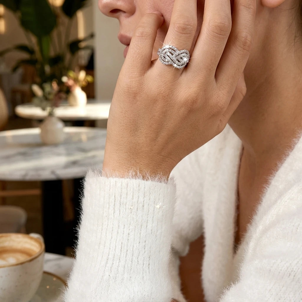 Creative Cross Knotting Design Rings For Women Fashion Sparkling CZ Zircon Geometric Finger Ring Party Dating Statement Jewelry
