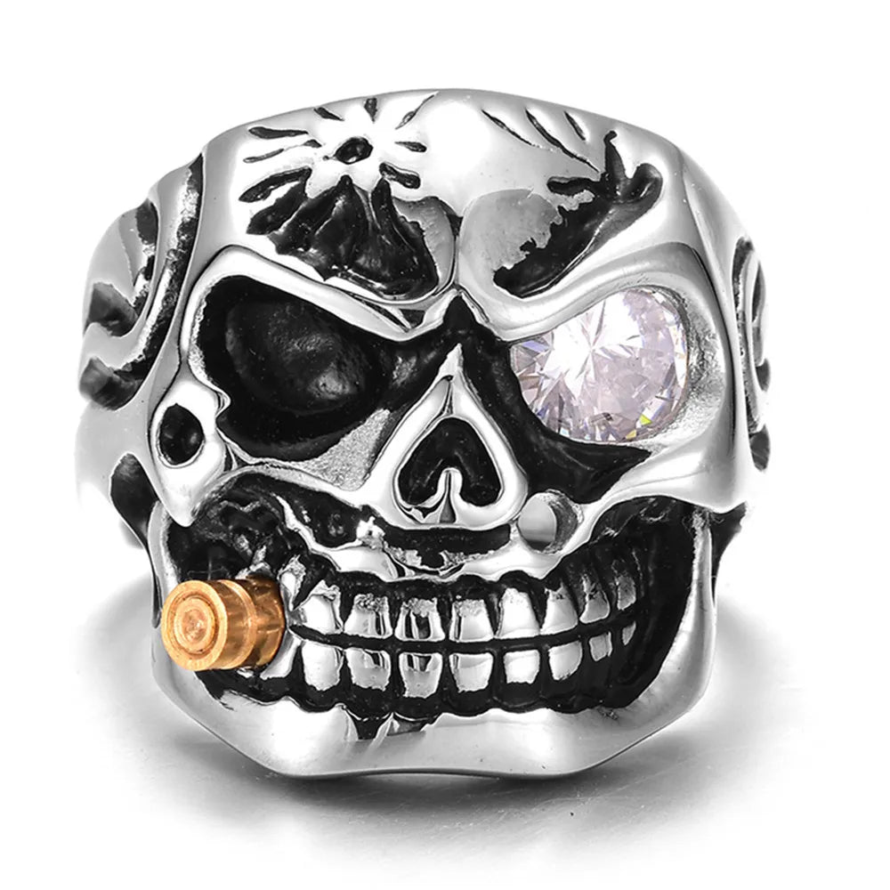 New Exaggerated Skull Head Ring Men's Ring Bohemian Crystal Inlaid Bullet Inlaid Ring Accessories Party Jewelry