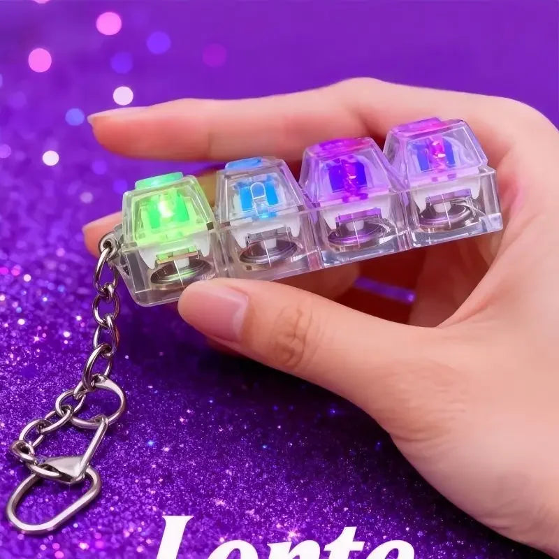 LED Keyboard Keychain Fidget Toys Crystal Clicker Sensory Toy for Stress Relief Keyboard Keychain Fidget Gadget for Adults Kid