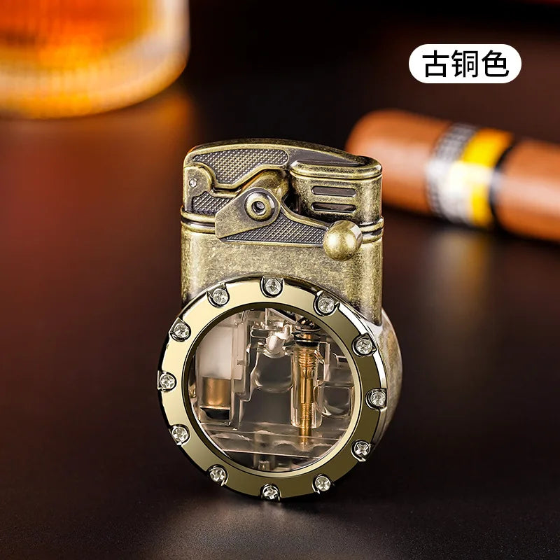Personalized Rocker Double Straight Blue Flame Lighter Transparent Air Chamber Inflatable Lighter Men's High-end Business Gift
