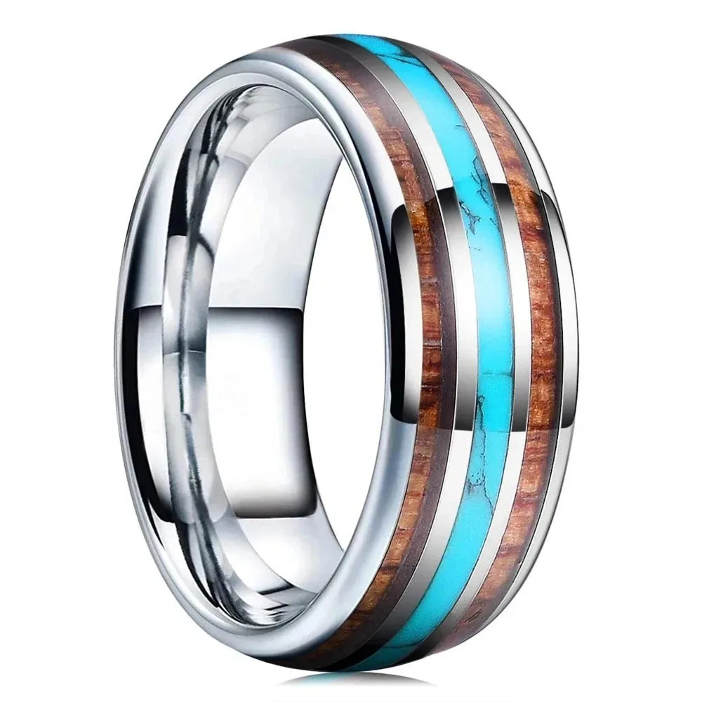 Fashion 8MM Gold Color Men Stainless Steel Ring Pink Abalone Shell Inlay Rings For Men Women Wedding Engagement Jewelry Gift