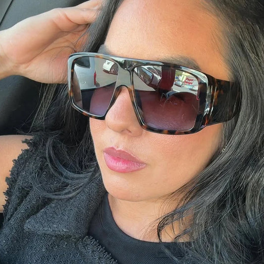 SO&EI Fashion Square Sunglasses Women Clear Gradient Shades UV400 Retro Men Wide Legs Trending Punk Sun Glasses