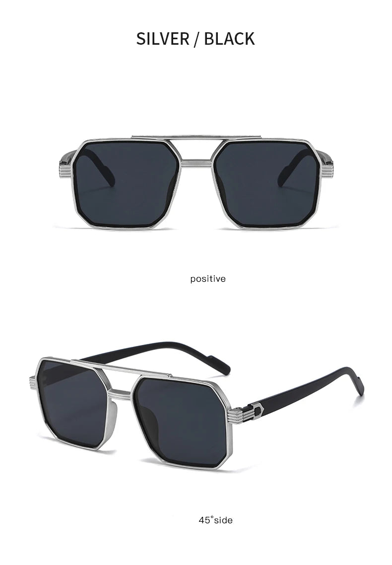 Hiking New Fashion Double Beam Polygonal Anti Light Glasses Retro Personalized Trendy Large Frame Eyewear European and American
