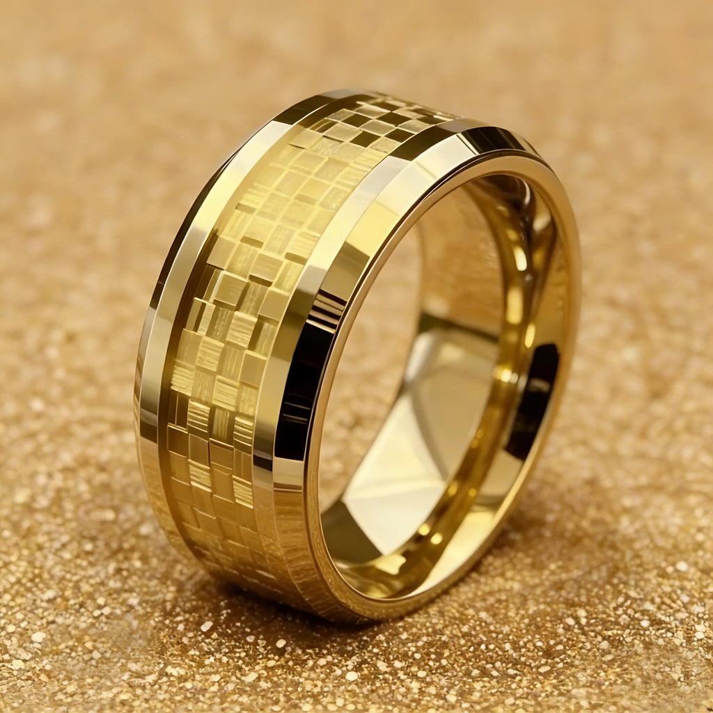 Gold Color Carbon Fiber Inlay Rings For Men, Luxury 8MM Men Gold Color Stainless Steel Rings, Wedding Band Jewelry Drop Shipping